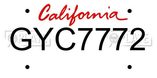 GYC7772 California License Plate