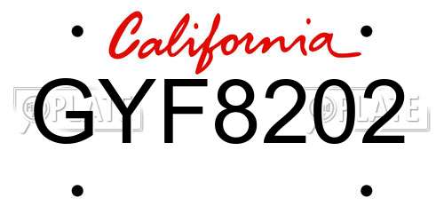 GYF8202 California License Plate