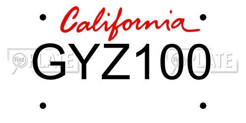 GYZ100 California License Plate