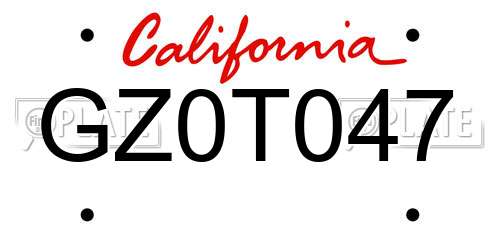 GZ0T047 California License Plate