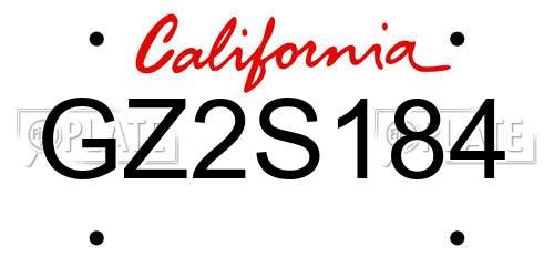 GZ2S184 California License Plate