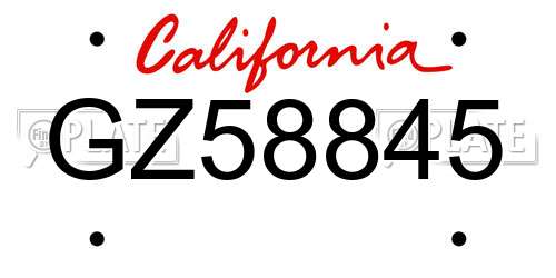GZ58845 California License Plate