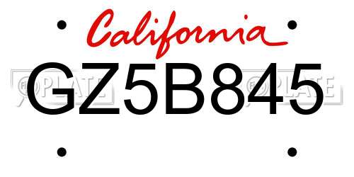 GZ5B845 California License Plate
