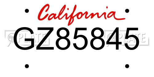 GZ85845 California License Plate