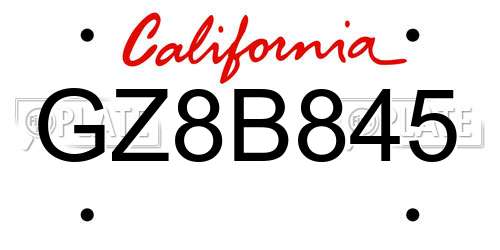GZ8B845 California License Plate