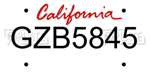GZB5845 California License Plate