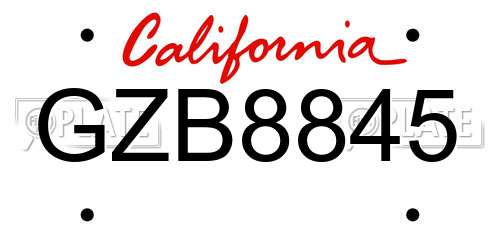 GZB8845 California License Plate
