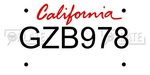GZB978 California License Plate