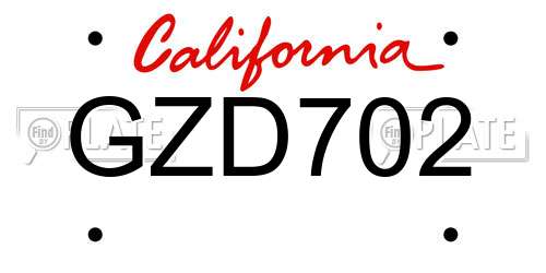 GZD702 California License Plate