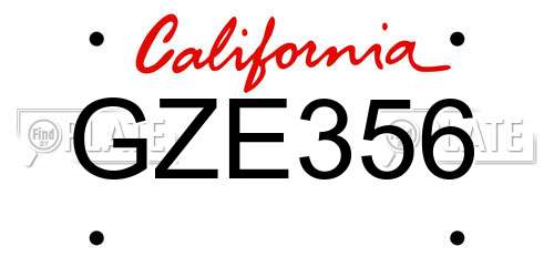 GZE356 California License Plate