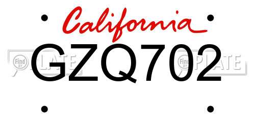 GZQ702 California License Plate