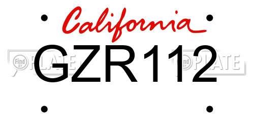 GZR112 California License Plate