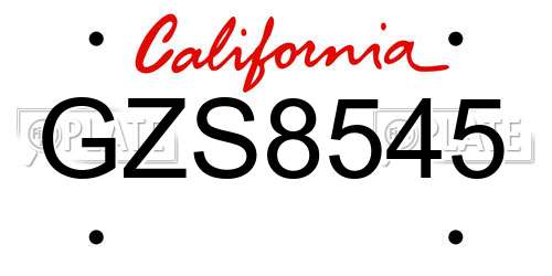 GZS8545 California License Plate