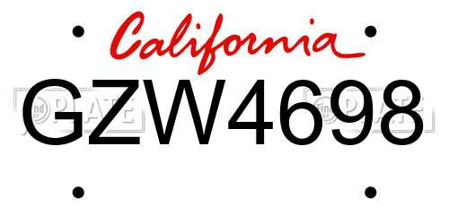 GZW4698 California License Plate