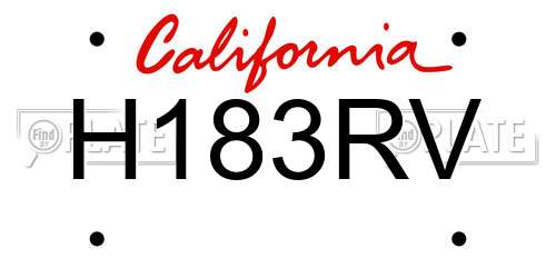 H183RV California License Plate