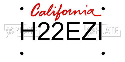 H22EZI California License Plate