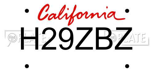H29ZBZ California License Plate