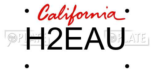 H2EAU California License Plate