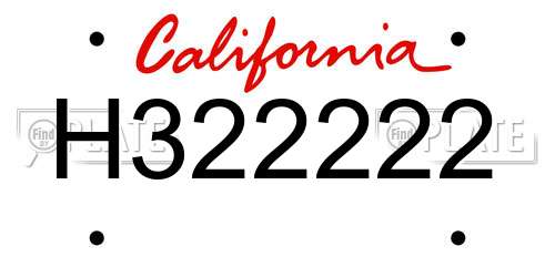 H322222 California License Plate