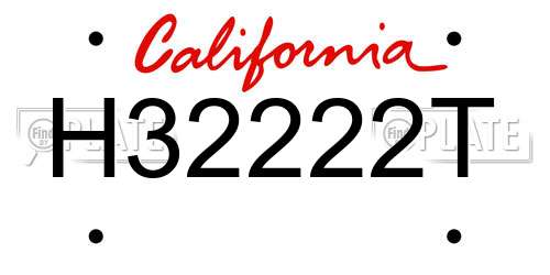 H32222T California License Plate