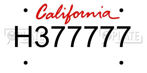 H377777 California License Plate