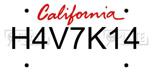 H4V7K14 California License Plate