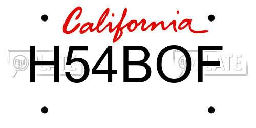 H54BOF California License Plate