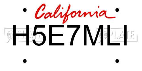 H5E7MLI California License Plate