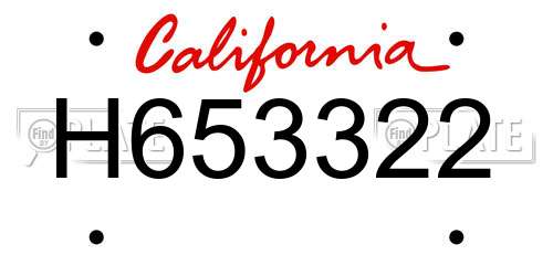 H653322 California License Plate