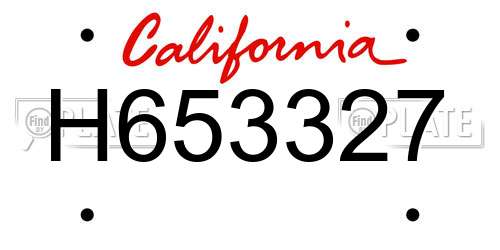 H653327 California License Plate