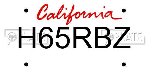 H65RBZ California License Plate