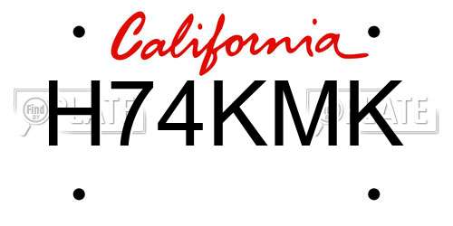 H74KMK California License Plate