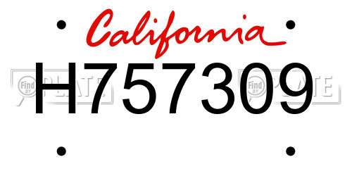 H757309 California License Plate