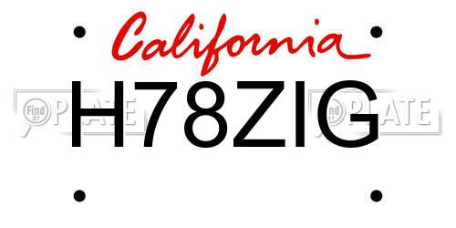 H78ZIG California License Plate