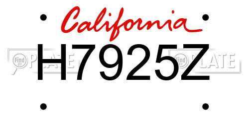 H7925Z California License Plate