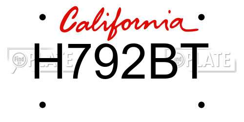 H792BT California License Plate