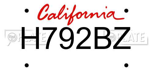 H792BZ California License Plate