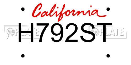 H792ST California License Plate