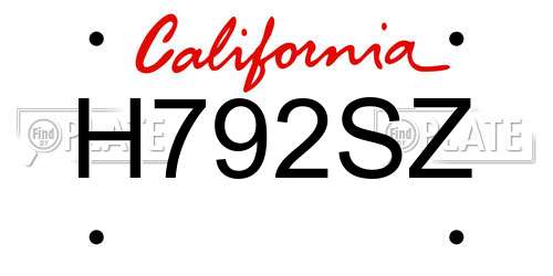 H792SZ California License Plate