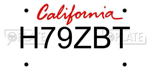 H79ZBT California License Plate