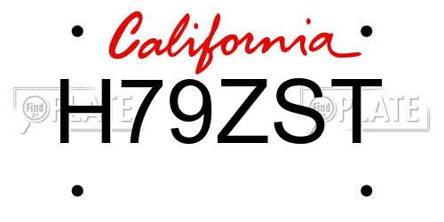 H79ZST California License Plate