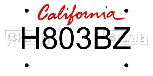 H803BZ California License Plate