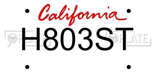 H803ST California License Plate