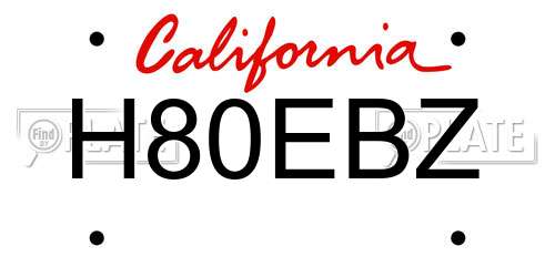 H80EBZ California License Plate