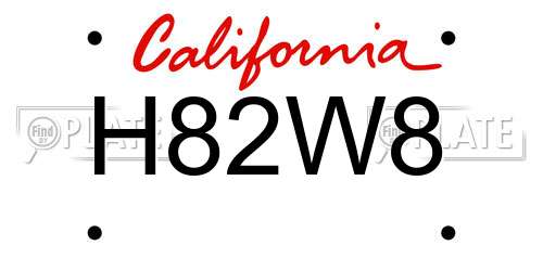 H82W8 California License Plate