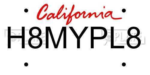 H8MYPL8 California License Plate