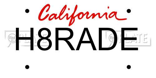 H8RADE California License Plate