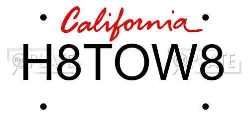H8TOW8 California License Plate