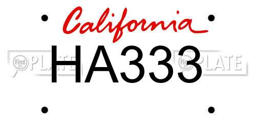 HA333 California License Plate