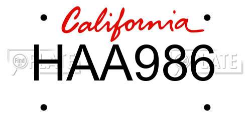 HAA986 California License Plate